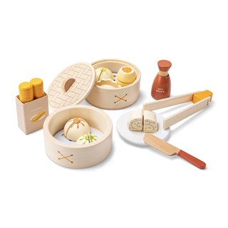 Wooden dim sum play food set